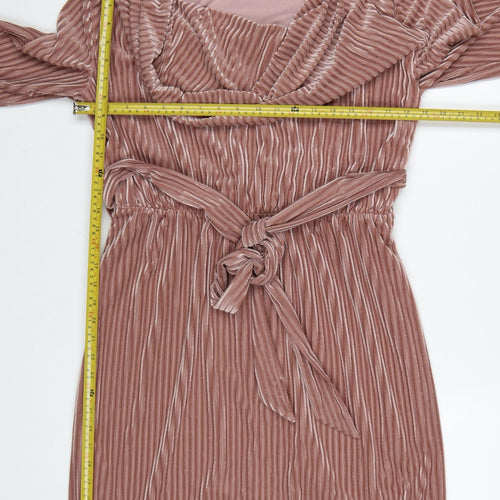 Little Mistress Women Pink Velvet Belted Cowl Neck Knee Length Dress Size 14