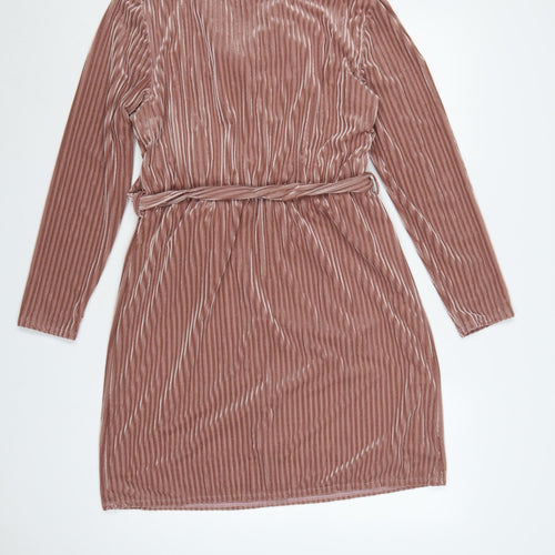 Little Mistress Women Pink Velvet Belted Cowl Neck Knee Length Dress Size 14