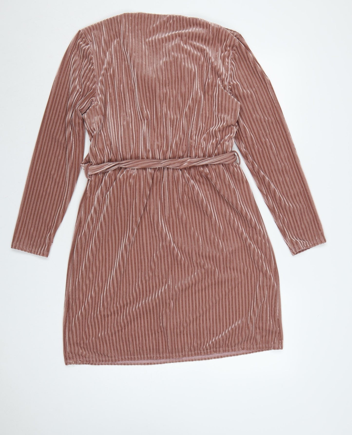 Little Mistress Women Pink Velvet Belted Cowl Neck Knee Length Dress Size 14