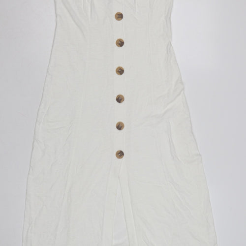 ASOS Women White Size 10 Midi Slip Dress Button Front Summer