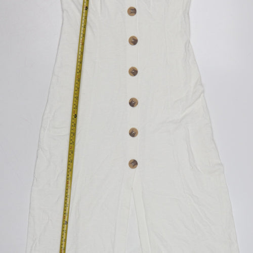 ASOS Women White Size 10 Midi Slip Dress Button Front Summer