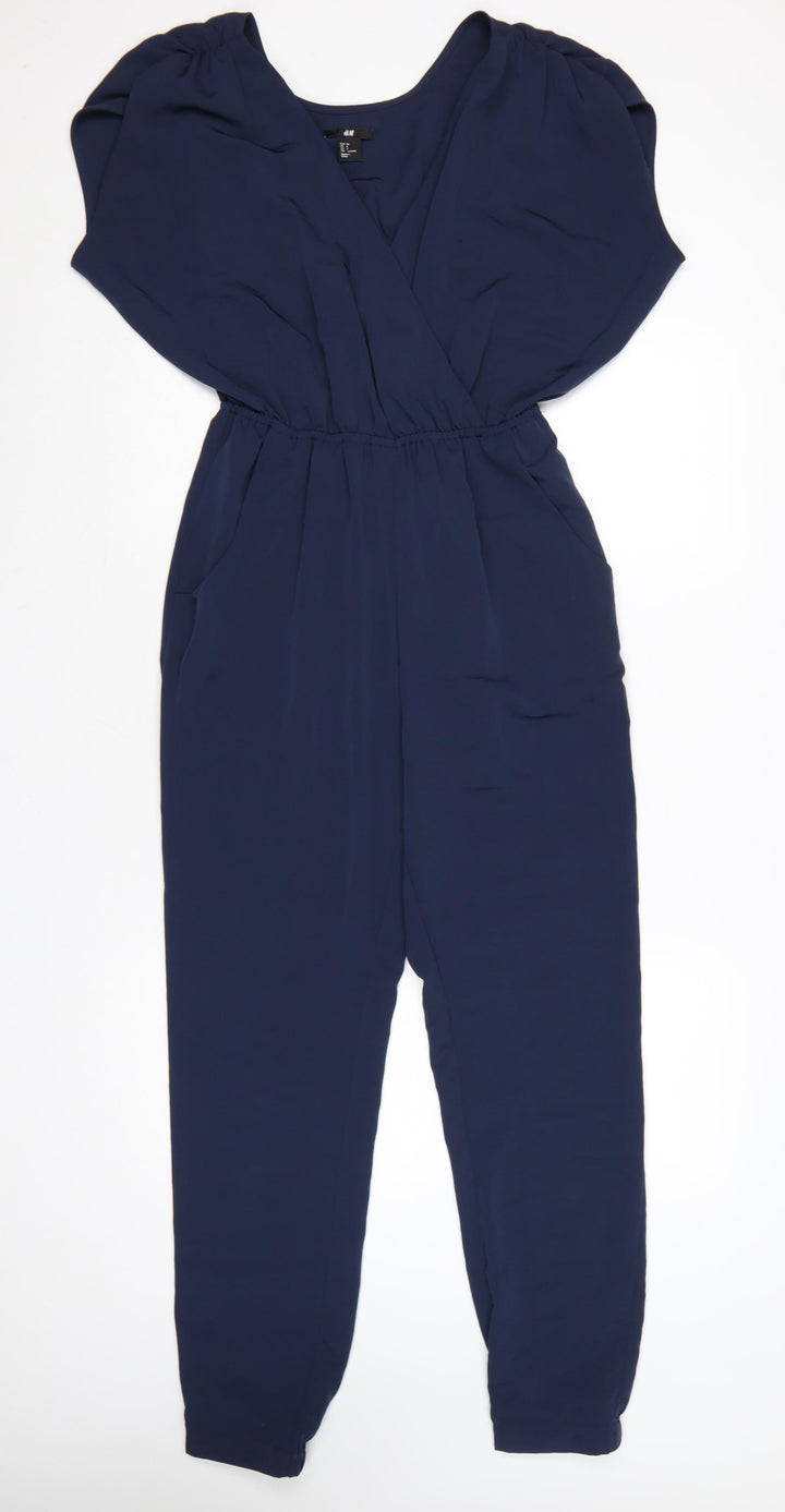 H&M Women’s Blue Tapered V-Neck Short Sleeve Jumpsuit Size 6