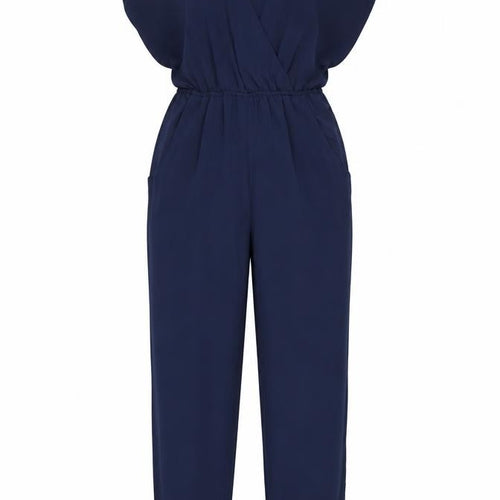 H&M Women’s Blue Tapered V-Neck Short Sleeve Jumpsuit Size 6