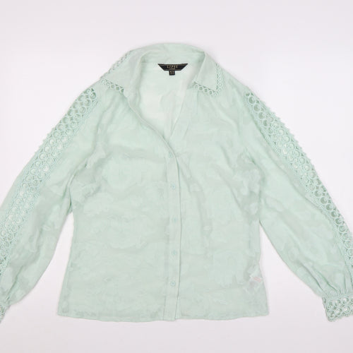 Lipsy Women Green Floral Crochet Long Sleeve Blouse Size 10