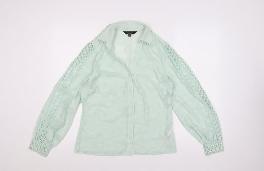 Lipsy Women Green Floral Crochet Long Sleeve Blouse Size 10