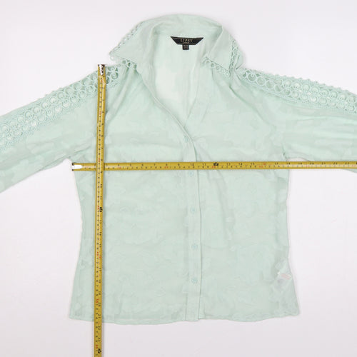 Lipsy Women Green Floral Crochet Long Sleeve Blouse Size 10