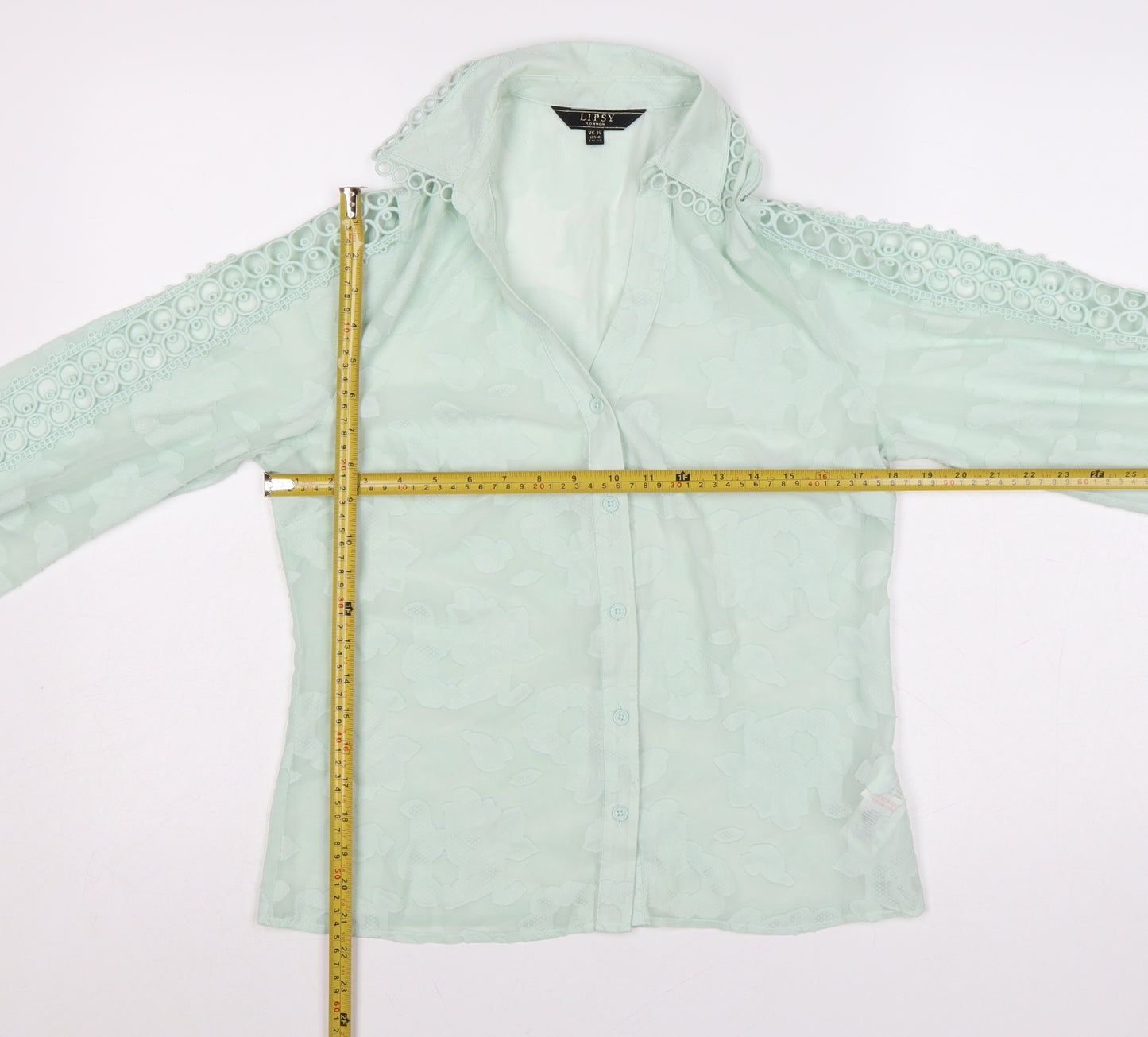 Lipsy Women Green Floral Crochet Long Sleeve Blouse Size 10