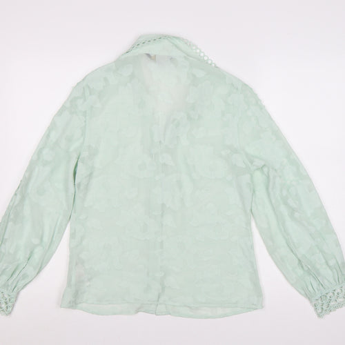 Lipsy Women Green Floral Crochet Long Sleeve Blouse Size 10