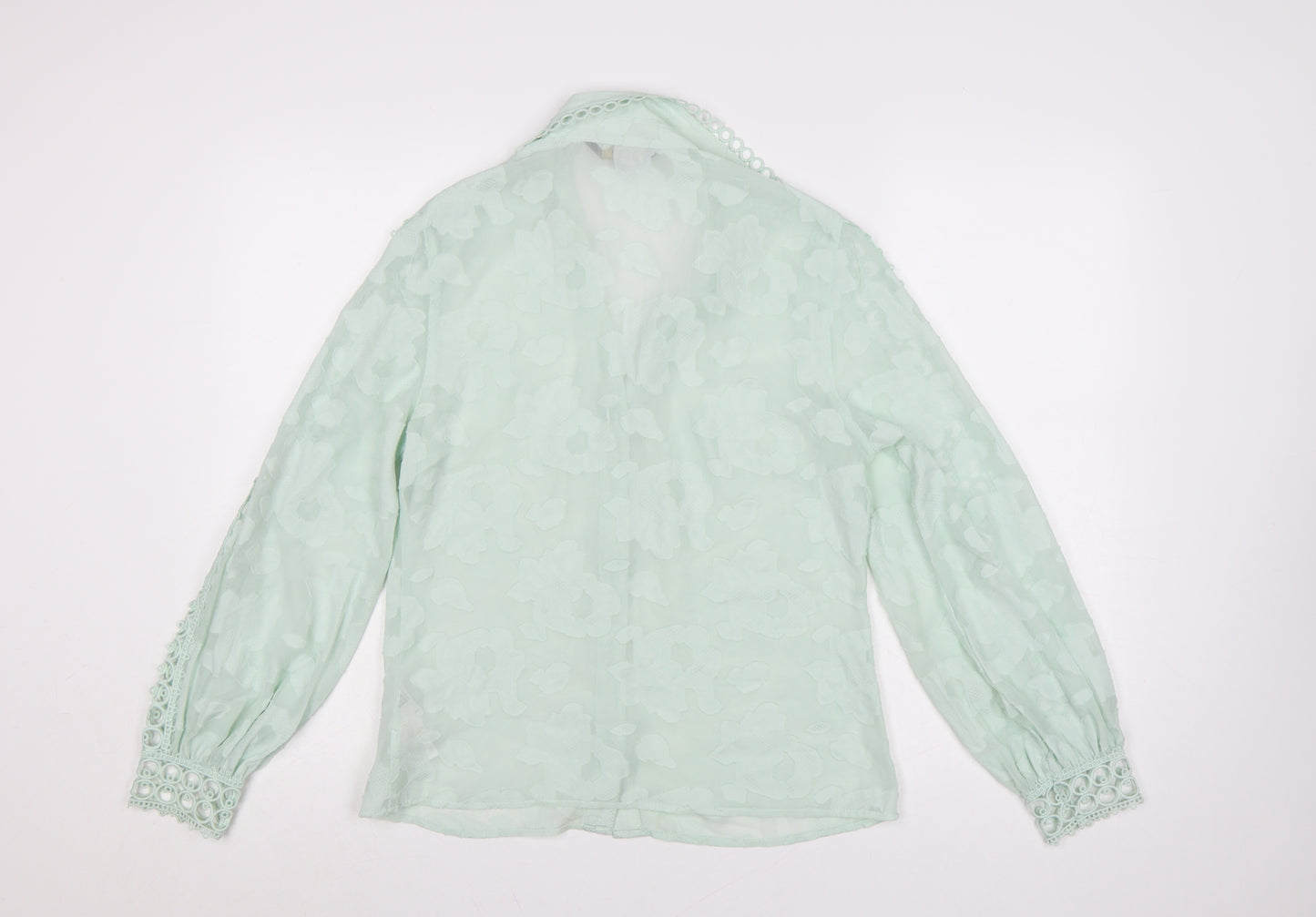 Lipsy Women Green Floral Crochet Long Sleeve Blouse Size 10
