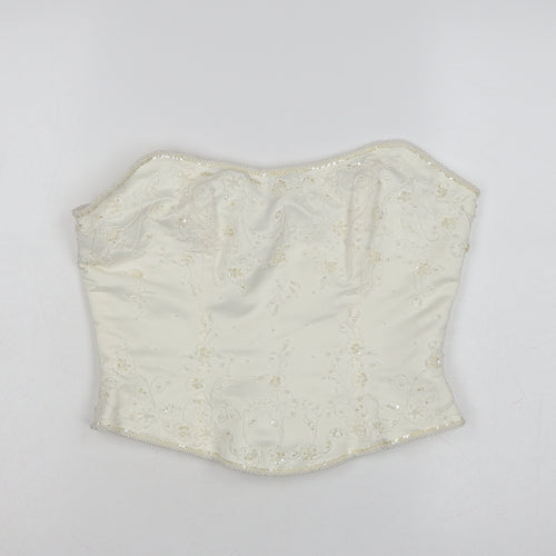 High Society Women’s Ivory Beaded Strapless Satin Blouse Size 14