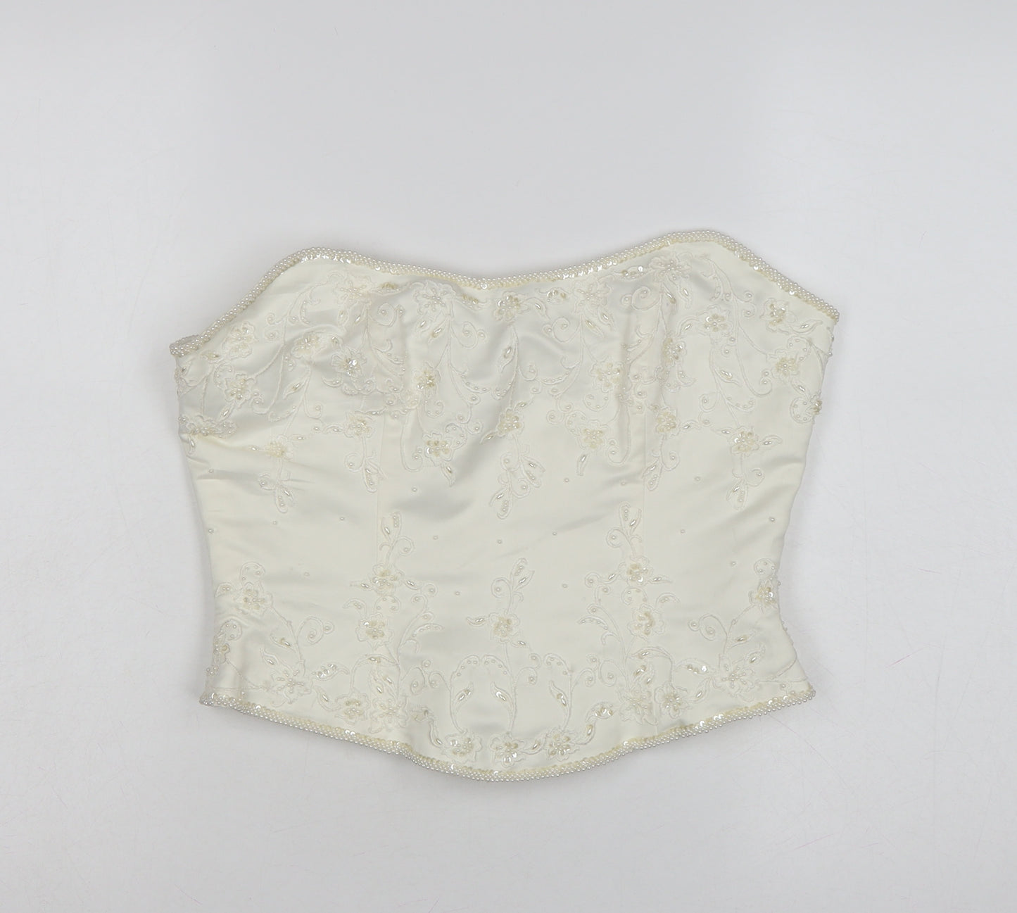 High Society Women’s Ivory Beaded Strapless Satin Blouse Size 14