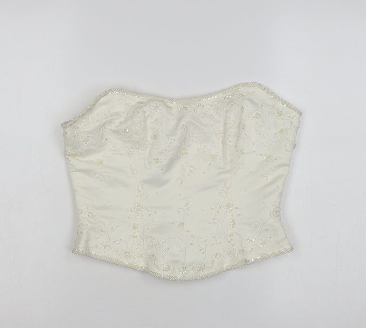 High Society Women’s Ivory Beaded Strapless Satin Blouse Size 14