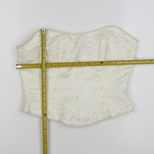 High Society Women’s Ivory Beaded Strapless Satin Blouse Size 14