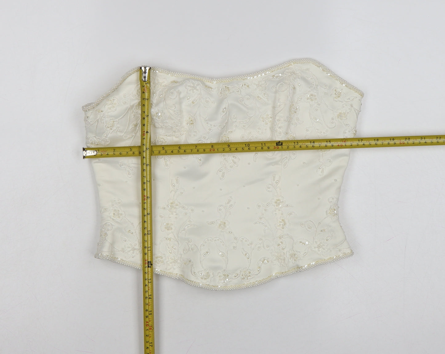 High Society Women’s Ivory Beaded Strapless Satin Blouse Size 14