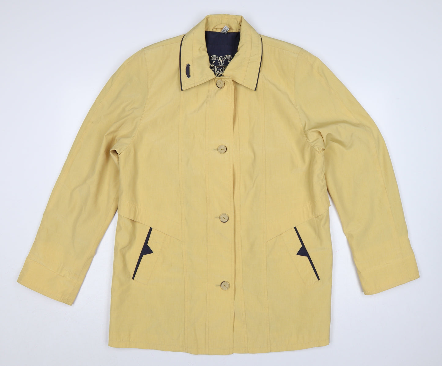 Golfino Women’s Yellow Cotton Rain Coat Size 8 Collared Mid-Length