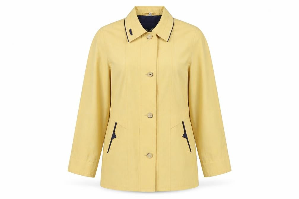 Golfino Women’s Yellow Cotton Rain Coat Size 8 Collared Mid-Length