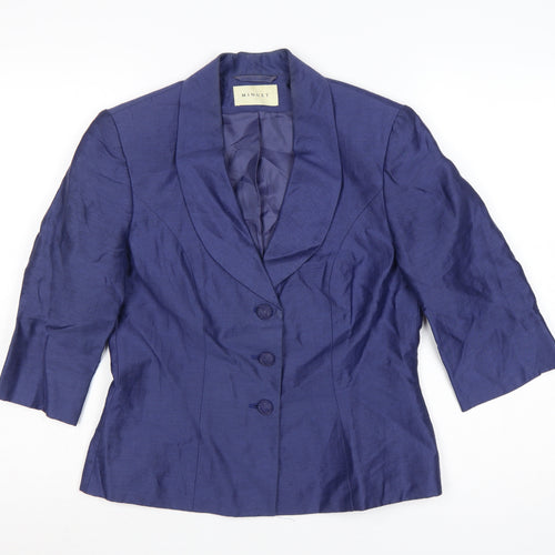 Minuet Women’s Blue Linen Blend 3/4 Sleeve Single-Breasted Blazer UK 10