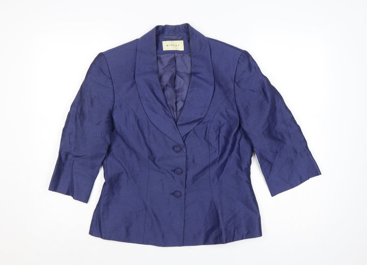 Minuet Women’s Blue Linen Blend 3/4 Sleeve Single-Breasted Blazer UK 10