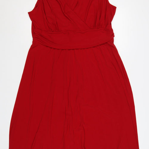 David Emanuel Women Red Size 20 Wrap Sleeveless Knee Length Dress