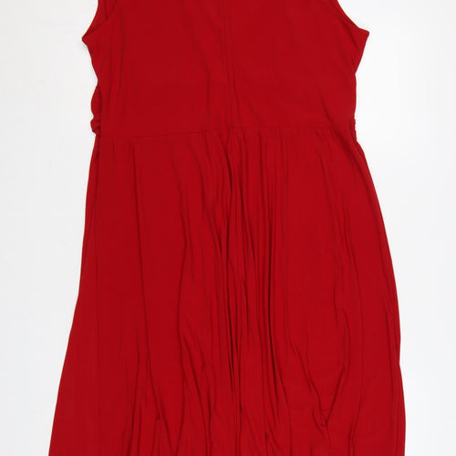 David Emanuel Women Red Size 20 Wrap Sleeveless Knee Length Dress