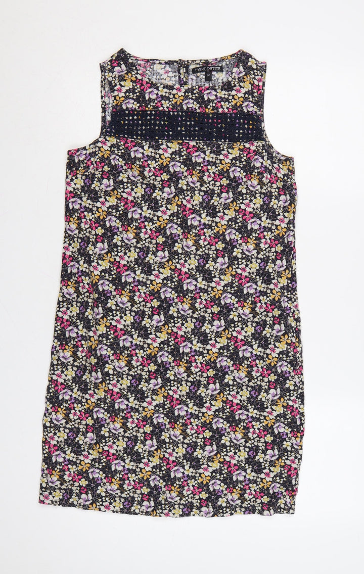 Next Petite Women’s Multicoloured Floral Linen Blend Shift Dress Size 8P
