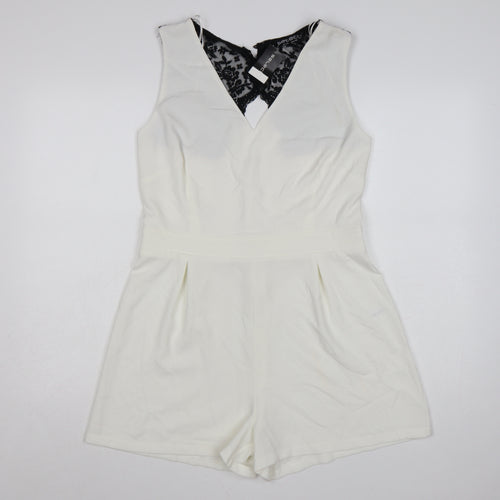 Select Womens White Lace Back Formal Sleeveless Playsuit Size 14