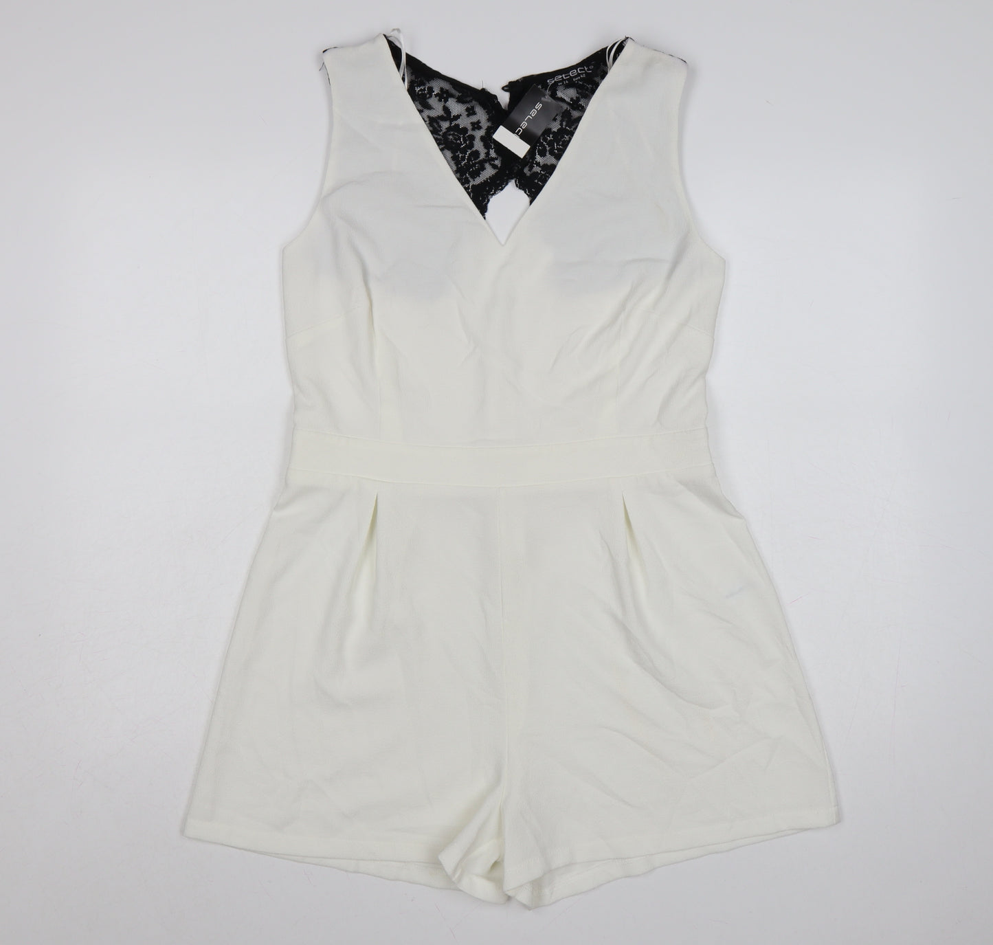 Select Womens White Lace Back Formal Sleeveless Playsuit Size 14