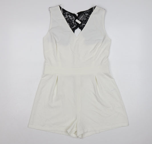 Select Womens White Lace Back Formal Sleeveless Playsuit Size 14