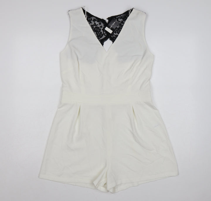 Select Womens White Lace Back Formal Sleeveless Playsuit Size 14