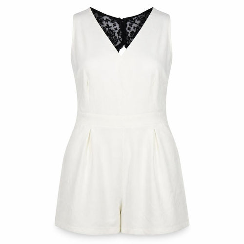 Select Womens White Lace Back Formal Sleeveless Playsuit Size 14