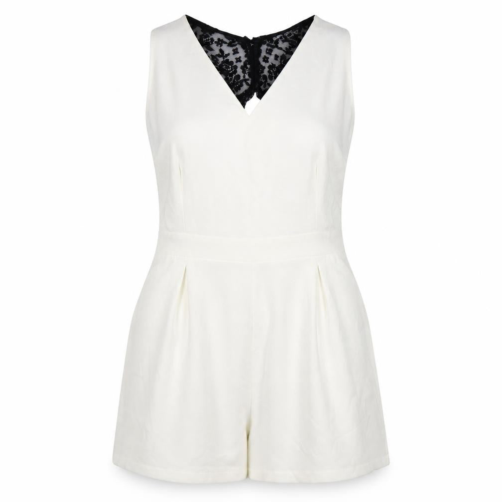 Select Womens White Lace Back Formal Sleeveless Playsuit Size 14