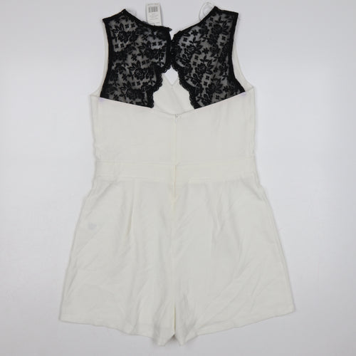 Select Womens White Lace Back Formal Sleeveless Playsuit Size 14