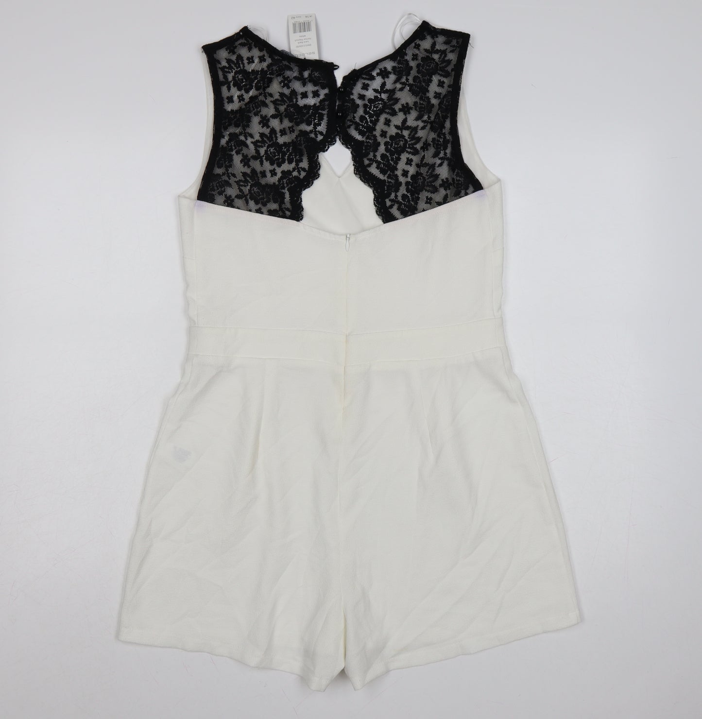 Select Womens White Lace Back Formal Sleeveless Playsuit Size 14
