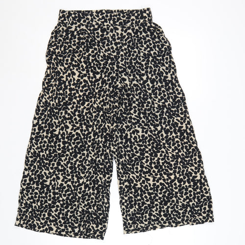 H&M Women’s Beige Animal Print Cropped Wide-Leg Trousers Size 8