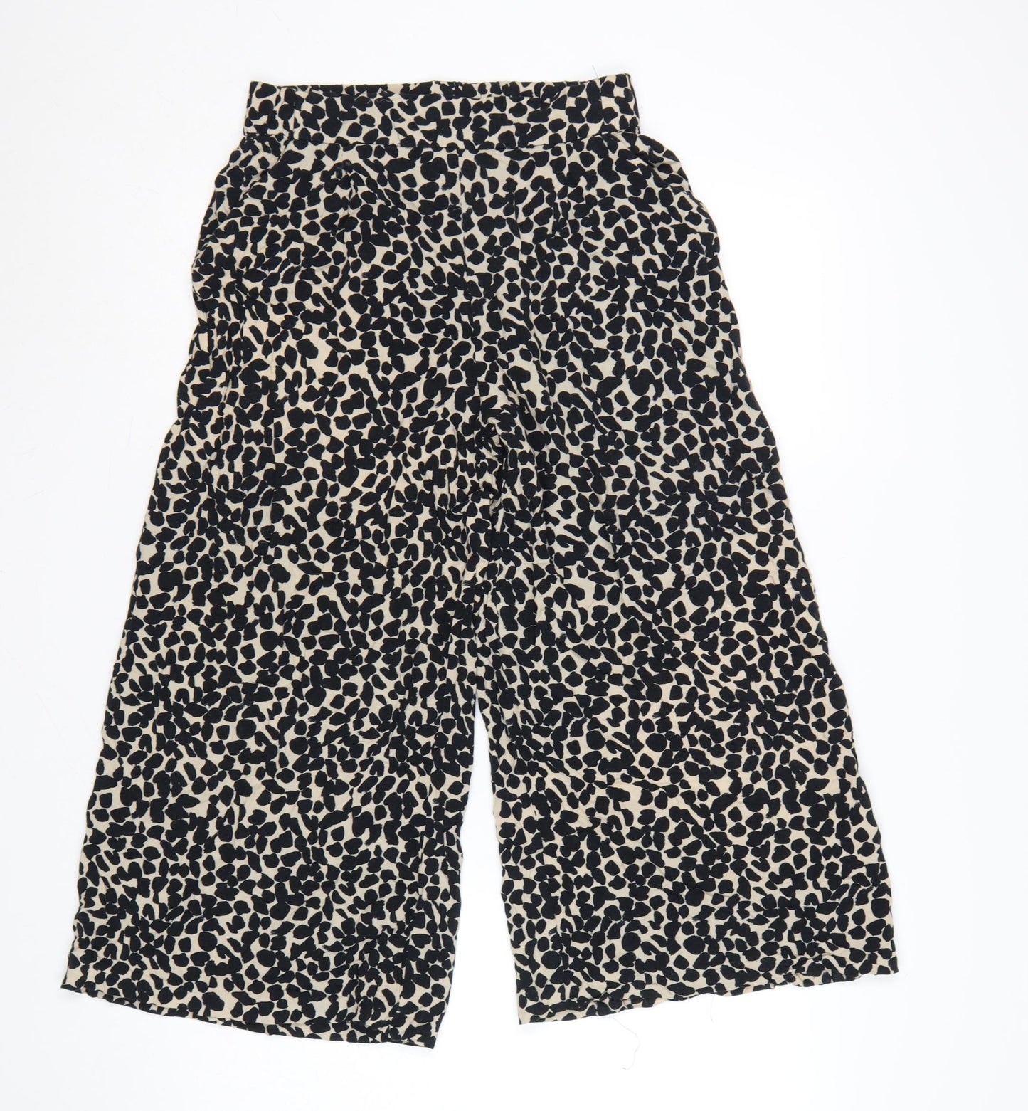 H&M Women’s Beige Animal Print Cropped Wide-Leg Trousers Size 8