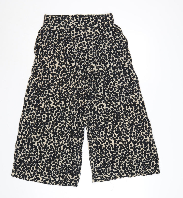 H&M Women’s Beige Animal Print Cropped Wide-Leg Trousers Size 8