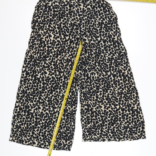 H&M Women’s Beige Animal Print Cropped Wide-Leg Trousers Size 8