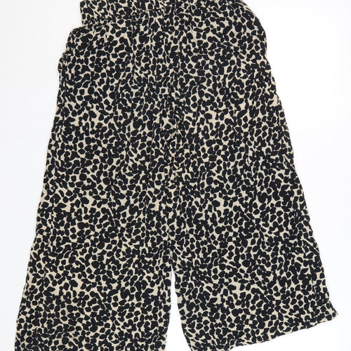 H&M Women’s Beige Animal Print Cropped Wide-Leg Trousers Size 8