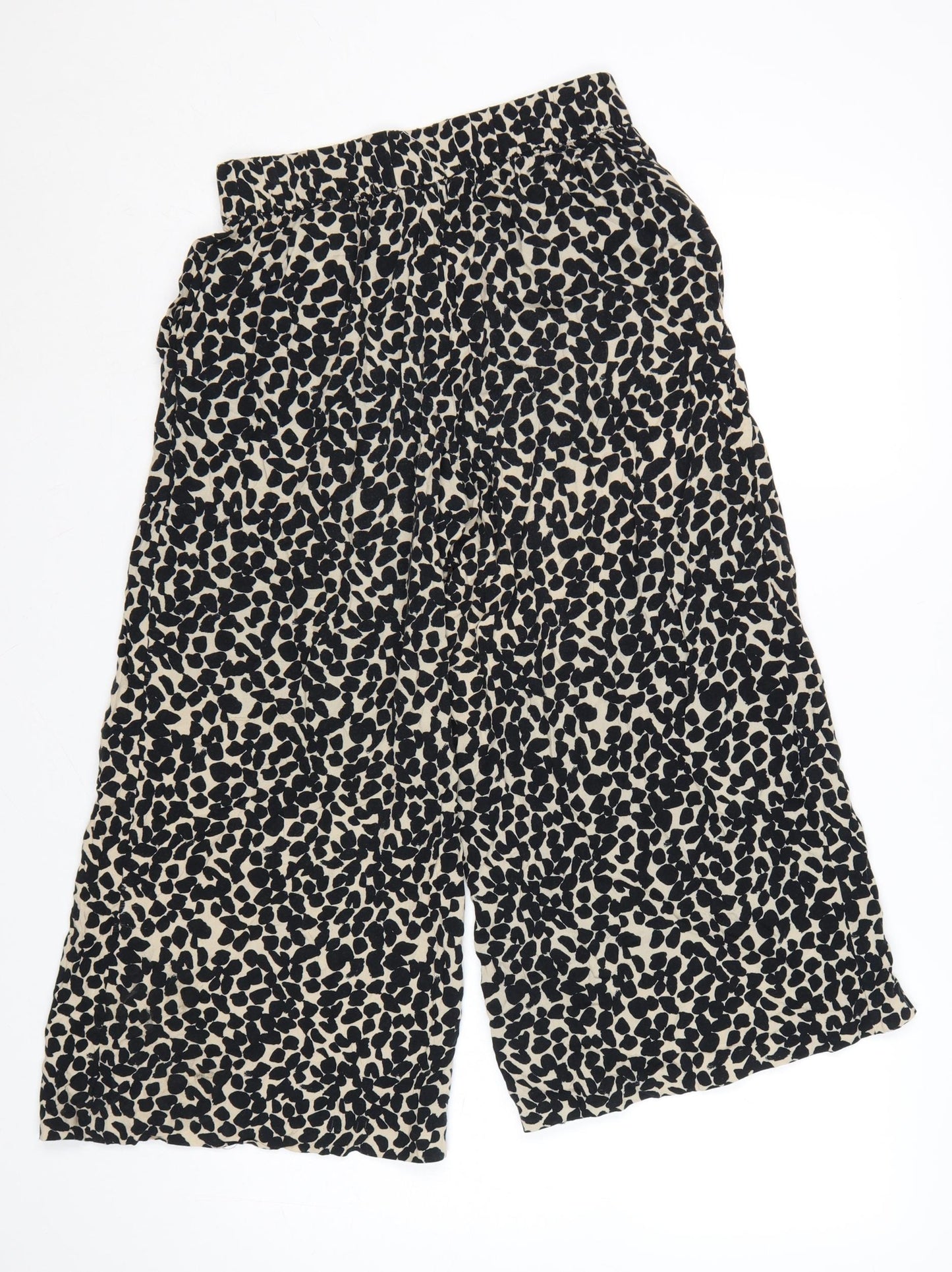 H&M Women’s Beige Animal Print Cropped Wide-Leg Trousers Size 8