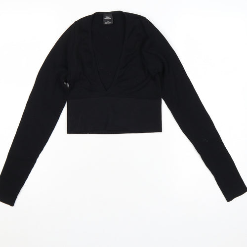 Urban Outfitters Womens Black Cropped Long Sleeve V-Neck Top S