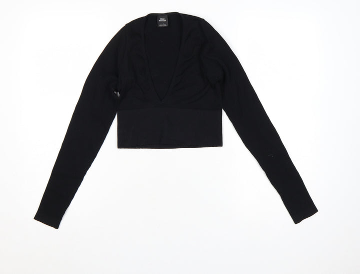 Urban Outfitters Womens Black Cropped Long Sleeve V-Neck Top S