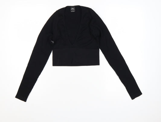Urban Outfitters Womens Black Cropped Long Sleeve V-Neck Top S