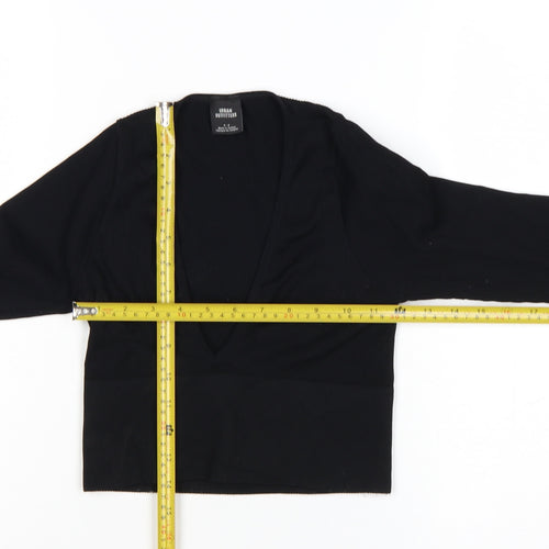 Urban Outfitters Womens Black Cropped Long Sleeve V-Neck Top S