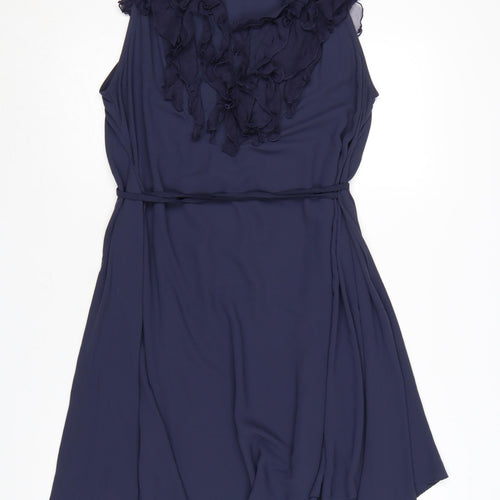 Zara Basic Women's Blue Sleeveless Ruffle A-Line Dress Size 14