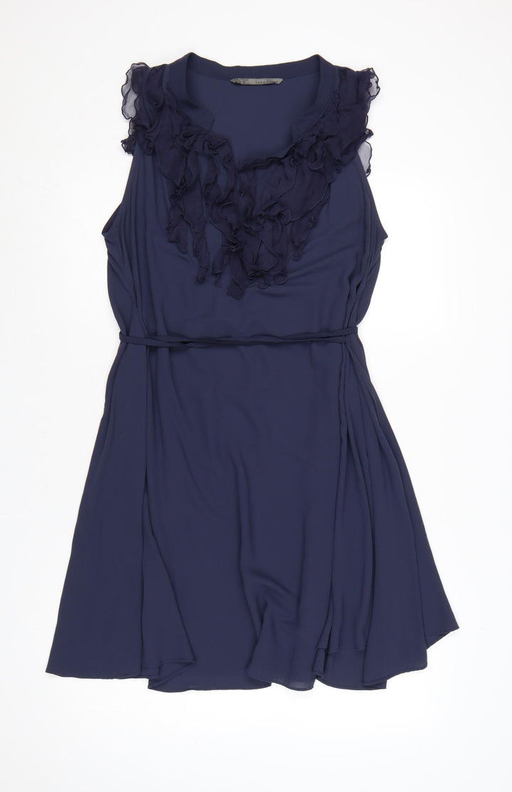 Zara Basic Women's Blue Sleeveless Ruffle A-Line Dress Size 14