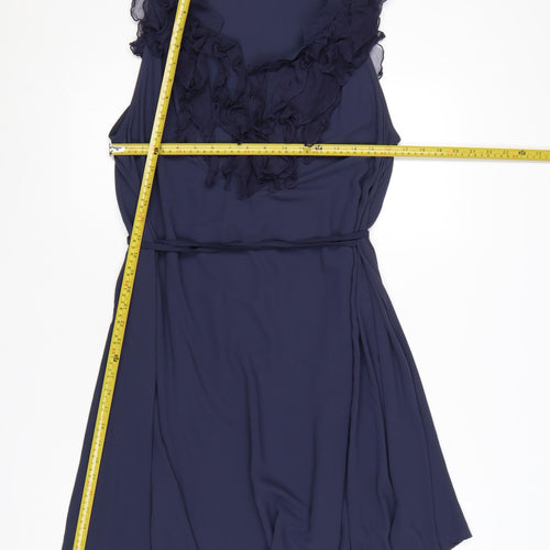 Zara Basic Women's Blue Sleeveless Ruffle A-Line Dress Size 14
