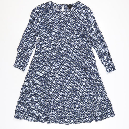 H&M Women Blue Floral A-Line Knee Length Viscose Dress Size 10