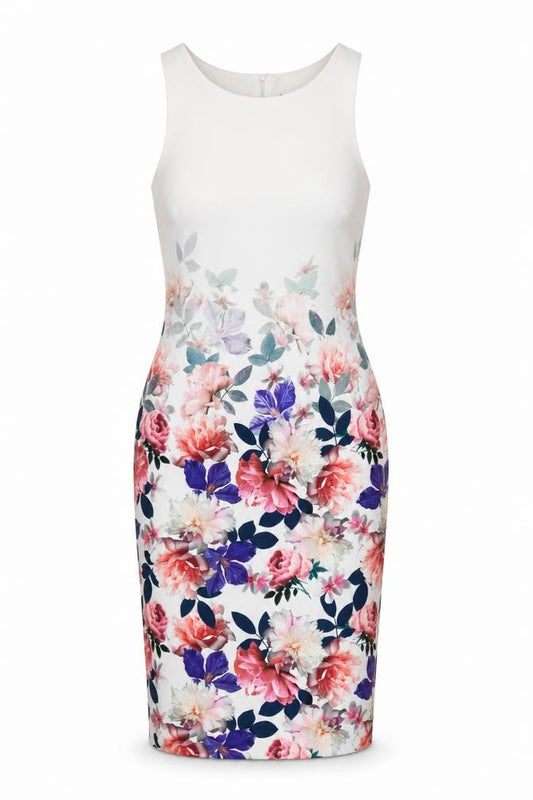 Front view of New Look Women’s Multicoloured Floral Bodycon Knee Length Dress, size UK 12
