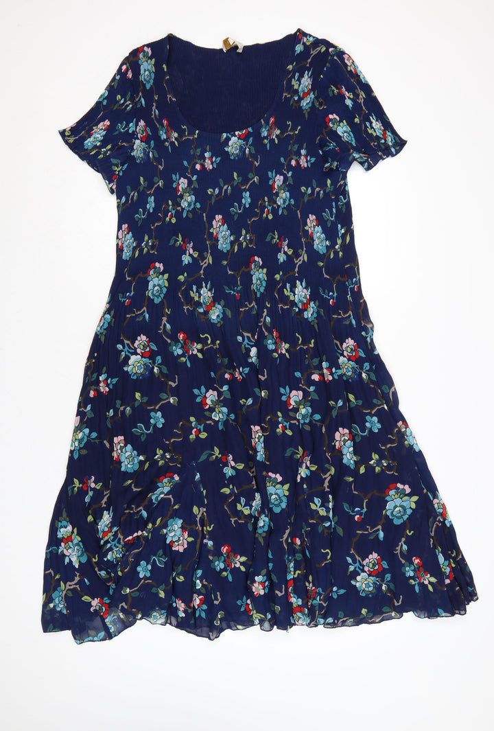 EAST Women Blue Floral Knee Length A-Line Dress Size 16