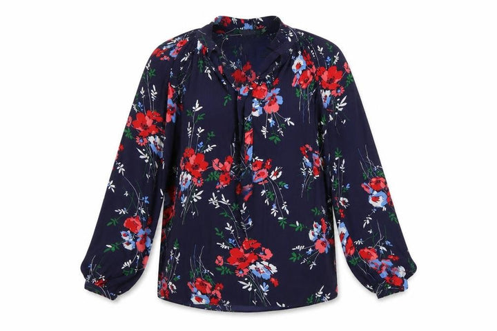 Ralph Lauren Women Blue Floral Ruffle Long Sleeve Blouse XS